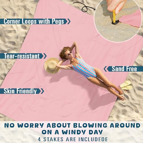 Beach Blanket Waterproof Sandproof 78''×110'' Large Suits 1-7 Adults Oversized Lightweight Picnic Mat Beach Blanket Water Resistant for Camping Hiking Travel Picnic - color: Pink, size: 78''x110''