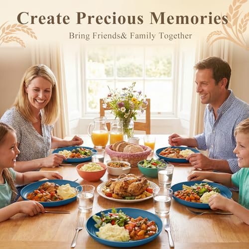Deep Dinner Plates 10 Inch, Plastic Plates Reusable, Unbreakable Wheat Straw Plates Set of 8, Microwave and Dishwasher Safe Serving Plate for Main Course - Blue - color: Blue, size: 10 Inch