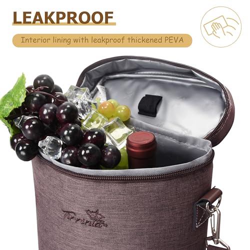 Tirrinia 2 Bottle Wine Gift Tote Carrier - Leakproof & Insulated Padded Versatile Wine Cooler Bag for Travel, BYOB Restaurant, Party, Dinner, Gift for Wine Lovers, Brown - color: Brown, size: 2 Bottle-without front pocket