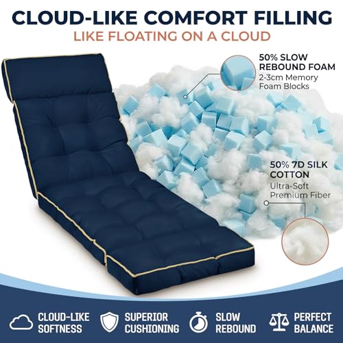 MAGIC ELEPHANT Chaise Lounge Cushion Outdoor, Memory Foam Replacement Patio Pool Lounge Chair Cushion with Ties for Outdoor Furniture, 74 x 22 x 4 Inch (Oxford Blue) - color: Oxford Blue