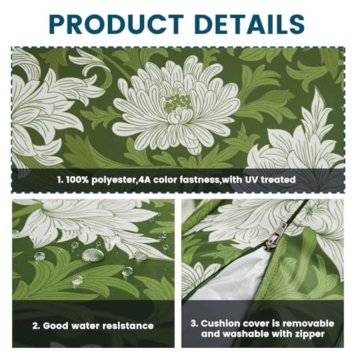 ARTPLAN Deep Seat Outdoor Patio Chair Cushions,2-Piece Seat and Back Cushion Set 24x24x6 and 18x24 Inches,Square,Floral,Green Flowers - color: Green