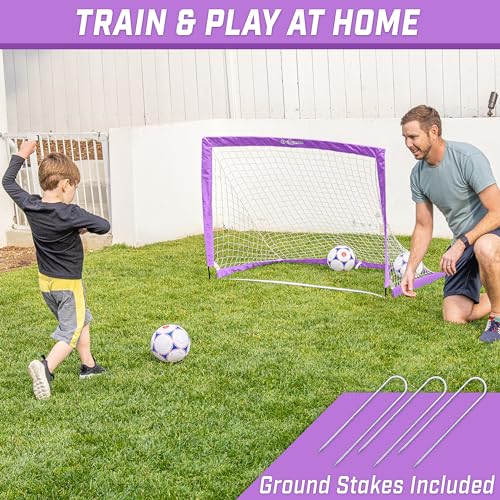 GoSports Portable Soccer Goals for Kids - 13 Color Options - Choose 4 x 3 ft or 6 x 4 ft - Team Tone Pop Up Nets for Backyard - color: Purple, style: 4 ft x 3 ft
