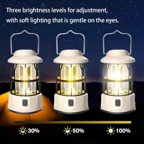 Rechargeable Lantern , Adjustable Waterproof Emergency Light , Ideal for Outdoor Survival, Fishing, Hurricanes, and Adventures，Portable Waterproof Camping Light,Lantern, Camping Lantern(White)