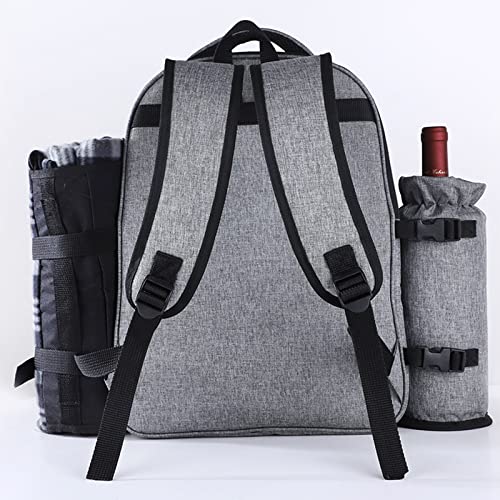 Picnic Bag Picnic Basket Tote Picnic Backpack for 4 Person Set Pack with Insulated Waterproof Pouch for Family Outdoor Campingfor Trip/Picnic/Sports/Flight, Gray