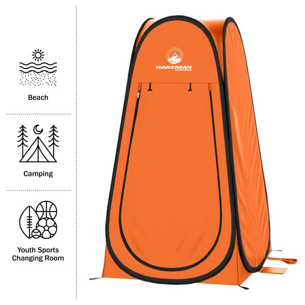 Wakeman Pop Up Changing Tent, 3.3 x 3.3 x 6.2ft, Camping Shower Tent for Portable Toilet Stall or Dressing Room with Carry Bag for Camping, Beach, or Tailgate, Polyester - color: Orange