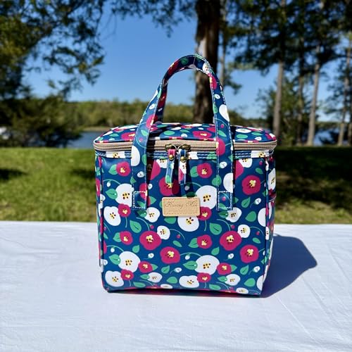 Kwang Min Floral Insulated Lunch Bag for Women,Reusable Lunch Box,Large Cooler for Office,Picnic Outdoors,Premium Quality Waterproof Fabric,Ideal Gift for Outdoors and work (Navy Rhyme) - color: Navy Rhyme