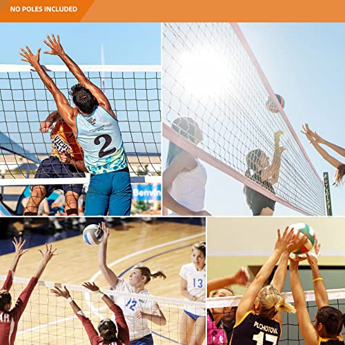 Professional Volleyball Net Heavy Duty Replacement Net - 32x3 FT - Steel Cable & Reinforced Dowels, 4" Square Mesh - for Outdoor Indoor, Backyard, Beach, Court, Pool, Park, School, Drills