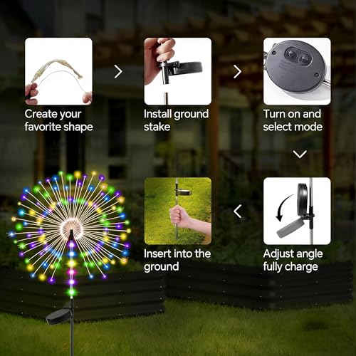 Garden Decor Outdoor Lights 500LED 4Pack, Solar Garden Lights for Outside Christmas Fairy Firework Decorative,Solar Powered for Yard Pathway Flowerbed Planter Balcony Patio Decor - color: Multicolor 04