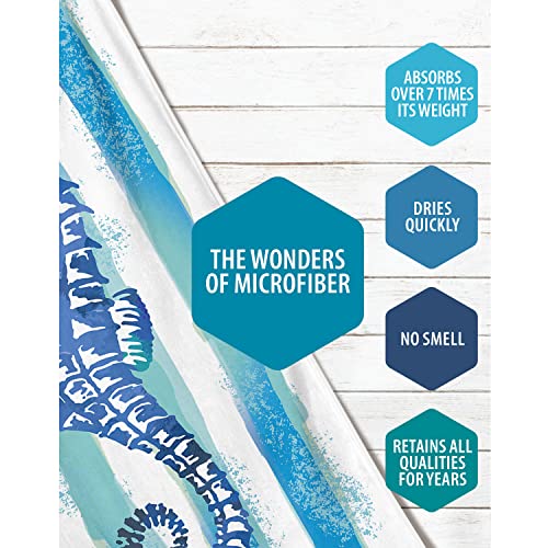 VENTURE 4TH Microfiber Beach Towel: Quick-Dry, Compact, Sand-Free, Absorbent, Sandproof and Lightweight - Perfect for Camping, Beach, and Roadtrips (Striped Seahorse Design | 35x78 inches) - color: Striped Seahorse, size: Extra Large (78" x 35")