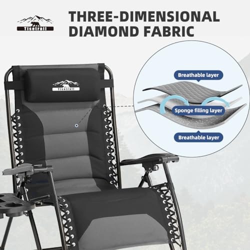 Zero Gravity Lounge Chairs - Set of 2 Oversized Reclining Patio Chairs with Adjustable Pillow & Cup Holder (500lbs Capacity, Black/Gray) - color: Black & Gray, size: X-Large/2 PCS