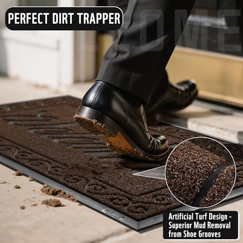 Yimobra Welcome Mat Outdoor Indoor, Waterproof Heavy Duty Front Door Mat Outside Entrance, Extra Sturdy Non-Slip Doormat, Low Profile, Dirt Trapping, 47x32 Inches, Coffee - color: Coffee, size: 47x32 Inch