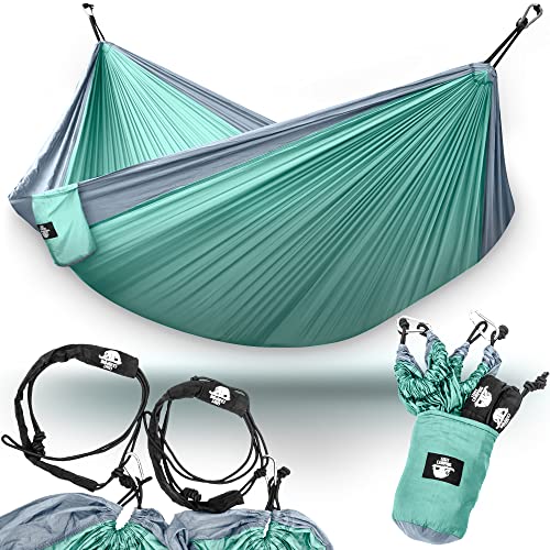 Legit 2 Person Camping Hammock - Double Tree Hammock - Portable & Heavy Duty - Perfect for Outdoor & Travel - color: Graphite/Sea Green