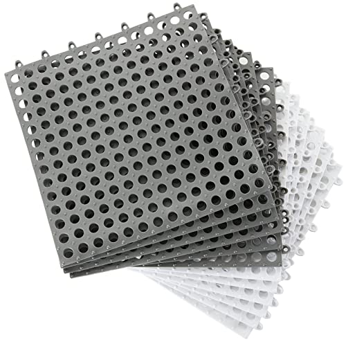 12 Pack 11.8" x 11.8" Interlocking Floor Tiles with Drain Holes Soft PVC Non Slip Shower Floor Mat Rubber Flooring Drainag Mat for Pool, Patio, Balcony, Kennel, Poultry, Dog, Grey&White - color: White+grey