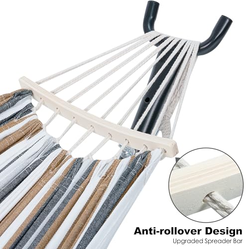 GAFETE Double Hammock with Stand for Outside, Upgraded Spreader Bar, Heavy Duty Space Saving Steel Stand 2 Person, Convenient Pockets, Easy Assembly, 600lbs Weight Capacity, Indoor & Outdoor (Coffee) - color: Coffee