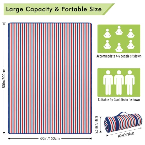 Independence Day Picnic Blankets Waterproof Foldable, Fourth of July Packable Picnic Mat Large Outdoor Blanket for Grass, Sandproof Picnic Accessories for Festival Party Beach Tent Lawn - color: E02, size: 5' X 6'8" (Rectangular)