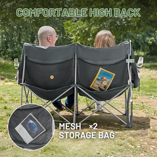 Timber Ridge Double Camping Chair, Heavy Duty Outdoor Folding Camp Couch, Loveseat Camping Chairs Perfect for Campsites, Patio/Lawn, Soccer Games or Other Youth Sports, Supports 600 lbs