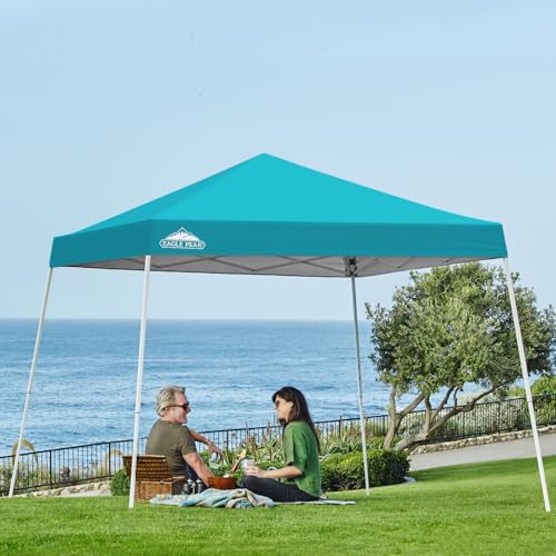 EAGLE PEAK 10x10 Slant Leg Pop-up Canopy Tent Easy One Person Setup Instant Outdoor Beach Canopy Folding Portable Sports Shelter 10x10 Base 8x8 Top (Turquoise) - color: Turquoise, size: 10x10