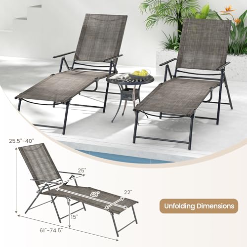 Giantex Lounge Chair Outdoor Set of 2 - Tanning Chair with 6 Adjustable Backrest, 2-Level Footrest, Folding Sunbathing Lounger for Patio, Poolside, Yard, Chaise Lounge Chair, Beach Chair (Brown) - color: Brown