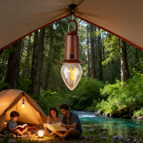 Solar Camping Lights USB Rechargeable Tent Hanging Light Bulb,Portable Outdoor Vintage LED Camping Light,Pendant Emergency Lighting Lantern for Hiking,Backpacking,Fishing,Emergency Outage(Conical) - size: Conical