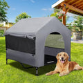 Summertrail 42" Large Dog House Outdoor Indoor with Breathable Mesh Windows-Elevated Dog Bed Cot Dog Tent Shade Shelter for Large Breeds with Canopy, Weatherproof Dog Kennel for Outside, Easy Clean - style: 42" Grey