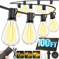 100FT Solar String Lights Outdoor Waterproof, 35+1 LED Solar Powered Lights with Remote Control, 3 Light Modes & Dimmable, USB-C Charging for Patio, Backyard, Garden, Camping - size: 100FT
