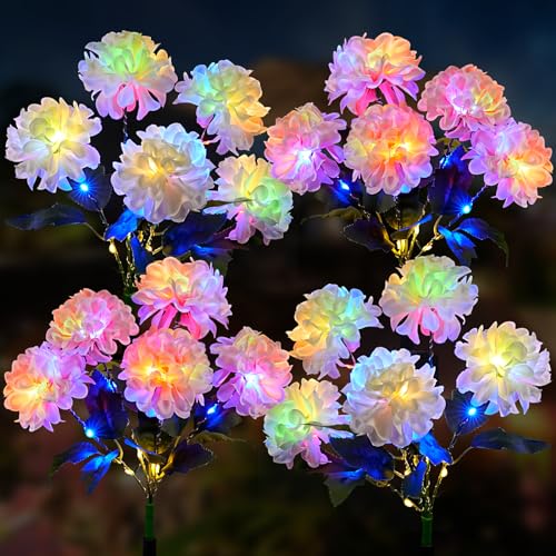 4 Pack Solar Garden Lights Outdoor, LED Colorful Waterproof Solar Powered Hydrangea Flowers Landscape Lights for Patio, Outside Yard, Pathway Decorative, Décor, Two Lighting Modes - size: 4 Pack