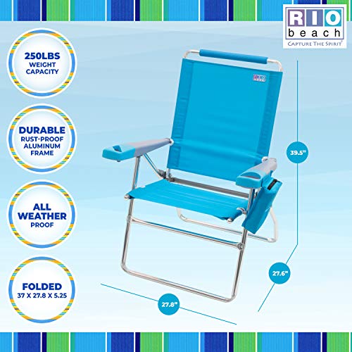 Rio Brands 17" Extended Height 4-Position Folding Beach, Camping, Lawn Chair, Turquoise - color: Turquoise, size: 1-Pack