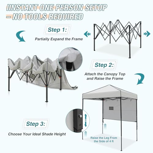 EAGLE PEAK 6x4 Instant Pop Up Canopy Tent with 1 Half Wall Panel, Straight Leg Sun Shelter, Portable Canopy with Carry Bag for Camping, Beach & Sports, Gray - color: Gray, size: Half Wall