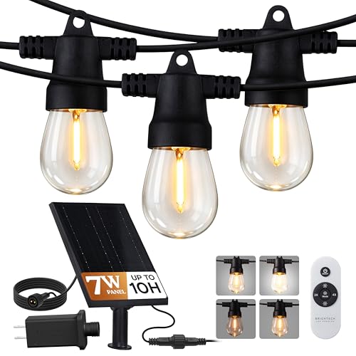 Brightech Ambience Hybrid Outdoor String Lights - Dual Plug and Solar Powered Waterproof LED Light String for Outside - Dimmable Color Changing Edison Bulbs for Camping, Patio, Cafe, Yard - 104ft, 7W - style: Hybrid Super Bright - 104 Feet