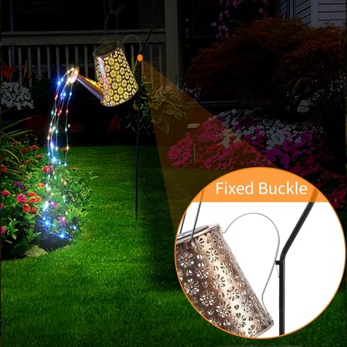 2 Pack Solar Watering Can Lights with Shepherd Hook, 8 Multi-Color Changing Modes, IP65 Waterproof, 60pcs String Lights for Outdoor Garden Pathway Lawn Patio Deck Walkway Courtyard - color: Rainbow-Colored-3
