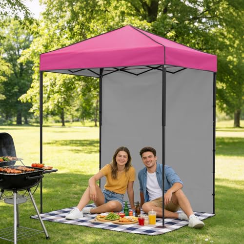 6x4 Pop Up Canopy Tent with One Wall Panel, Instant Portable Beach Canopy, Outdoor Tent with Carry Bag for Camping, Sports, Tailgating, Events, Pink - color: Pink, size: With One Wall