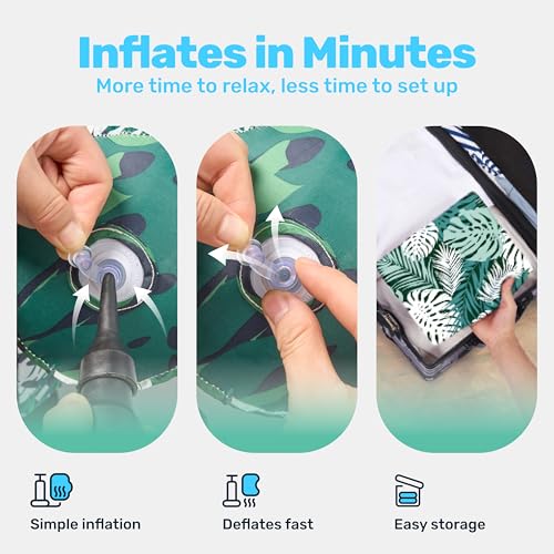 SLOOSH Inflatable Pool Floats Adult,2 Packs Floating Lounge Chairs,Blow up Pool Noodles for Adult Heavy Duty,Floating Chair for Party Summer Water Beach Lake Fun - style: Tropical Leaves-Green,Blue
