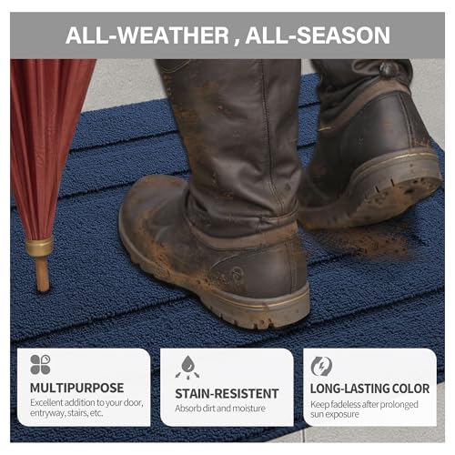 GRANNY SAYS Front Door Mat Outside Entrance, Welcome Matt Indoor Non-Slip, Door Mats for Outdoor, Entryway Front Porch Matt Low Profile Resist Dirt Easy to Clean, 32" x 20", Deep Blue - color: A-deep Blue, size: 1'8" x 2'8" (Rectangular)