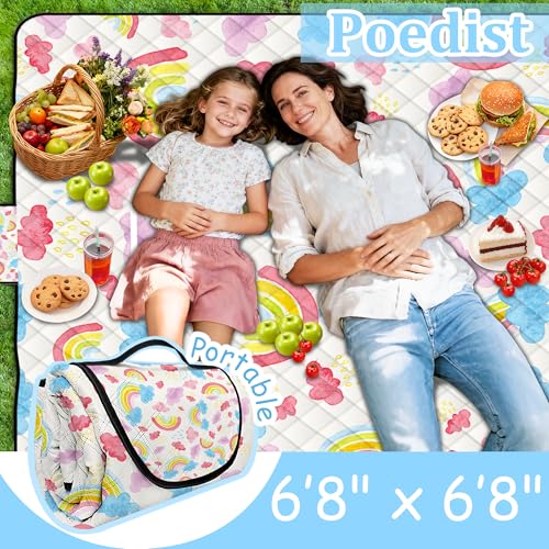 Extra Large Picnic Blanket Waterproof,80"x 80"Foldable Machine Washable Beach Blanket,Outdoor Blanket for 6-8 Adults,Picnic Mat Suitable for Indoor Crawling,Park Beach,Camping,Hiking,Travel (Rainbow) - color: Pink Rainbow, size: 6'8" x 6'8" (Square)