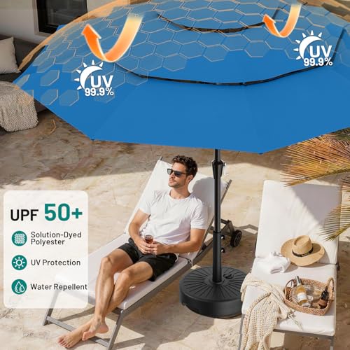 AreShark 9ft 3-Tier Patio Umbrellas, Outdoor Umbrella with 8 Sturdy Ribs UV Protection Windproof, Market Table Umbrella w/Push Button Tilt & Crank for Pool, Porch, Deck, Garden(Royal Blue) - color: Royal Blue