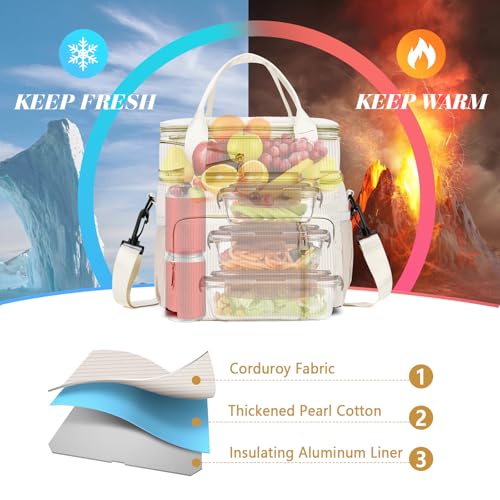 Lunch Box & Lunch Bag for Women, Large Insulated Adult Lunch Box Leakproof Lunchbox Cooler Bag for Work Picnic Beach,16L, Cream - color: Soft Cream