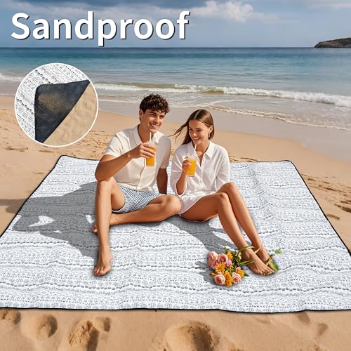Outdoor Picnic Blanket White Fish 60"x80" Sandproof Beach Blanket Waterproof Picnic Blankets Foldable for Caming, Beach, Outdoor Activities. - color: White Fish, size: 60"x80"