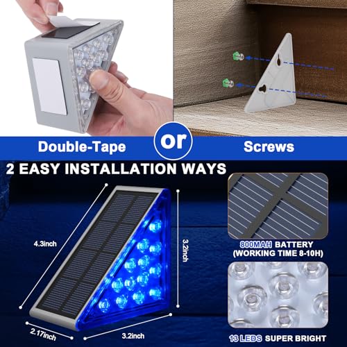 AUDLES 12 Pack Solar Stair Lights, Outdoor Step Lights with Waterproof IP67, Blue Color LED Solar Light for Outside Light Decor for Stair, Deck, Front Step, Front Porch, Patio and Backyard - color: Blue, size: 12 Pack