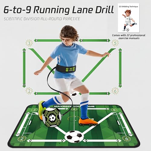 2F22E Soccer Training Mat for Kids & Youth, Non-Slip Silent Footwork Training Equipment with Soccer Bounce Trainer & Socks, Ball Mastery Skills Mat with Instructional Video for Indoor Practice - color: Green