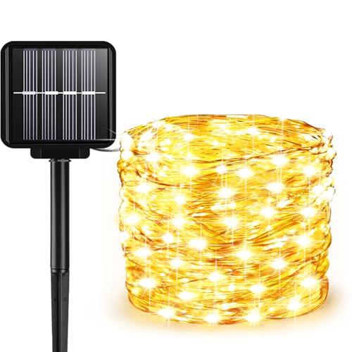 ALENEY Solar String Lights Outdoor, 33 Feet 100 LEDs 8 Modes Solar Fairy Lights for Outside, Waterproof Outdoor Light for Patio Yard Christmas Tree Halloween Wedding Party Decorations, Warm White - color: Warm White, size: 100 LEDs