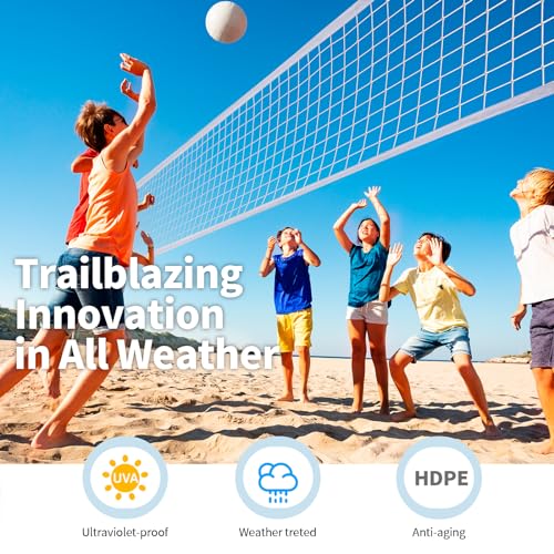 Professional Volleyball Net Outdoor Heavy Duty, All Weather Enhanced, Extended Stainless Steel Cable, Extra Thick Borders, for Backyard Beach Pool Indoor Outdoor- Regulation 32x3FT (Net Only) - color: White