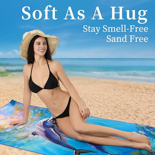 Microfiber Extra Large, Oversized Blue White Striped Beach Towels (70''x35''),Soft&Lightweight 2 Pack XL Quick Dry Cute Dolphin Towel for Adults & Women，Sand Free for Pool,Spa,Swim,Travel - color: 2 Pack Different Dolphin Upgraded Version