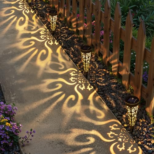 Go2garden 6Pcs Solar Lights Outdoor Garden Decor Gifts for Women Mom,Waterproof Conical Garden Stakes for Yard, Lawn, Pathway,Garden Lights Mothers' Day Birthday Gifts for Men(Black) - color: Black