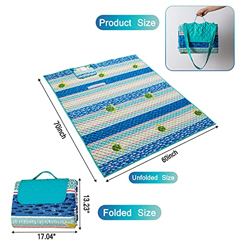 Picnic Blanket Beach Blanket 60 x 70 Inches Foldable Portable Waterproof Sand Resistant 600D Oxford Fiber Family Outdoor Park Mat for Camping on Grass Oversized Seats for Kids - color: Blue