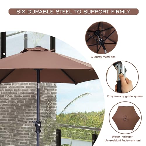 GDY 7.5FT Patio Umbrella Outdoor Table Umbrella,Market Umbrella with Push Button Tilt and Crank for Garden, Lawn, Deck, Backyard & Pool (Coffee) - color: Coffee, size: Umbrella Only