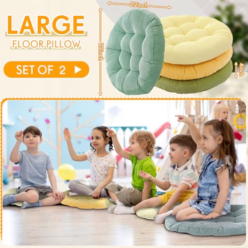 Jerify Floor Pillow Cushions Large Round Square Large Meditation Floor Pillow for Classroom Adult Meditation Picnic Party Seating Learning Daycare School(Round,Yellow-Green,4 Pcs) - color: Yellow-green, size: Round