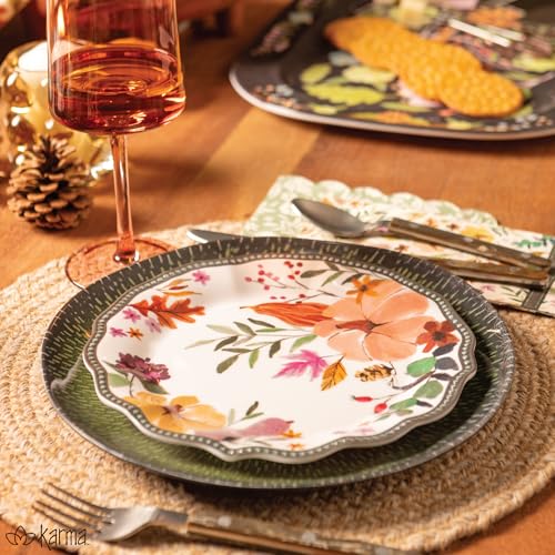 Karma, 8.75 inches Melamine Salad Plates Set of 4, Reusable Dishwasher Safe Plates for Outdoor and Indoor, Crow - color: Crow