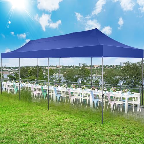 COBIZI 10x30 Pop up Canopy Tent 10x30 Canopy No Sidewall Waterproof Heavy Duty Commercial for Parties Outdoor Garden Gazebo Tent, Carry Bag with Wheel(10x30ft No Sidewalls, Dark Blue) - color: Dark Blue, size: 10X30FT No Sidewalls