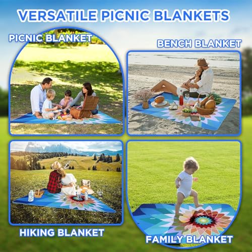 scuddles 60" x 80" Extra Large Outdoor Picnic Blanket – Waterproof, Foldable Travel Mat for Beach, Camping, Grass, Lawn, Park – Dual Layer, Sand-Free, Soft Throw Rug Fits 4 Adults, Summer Accessories