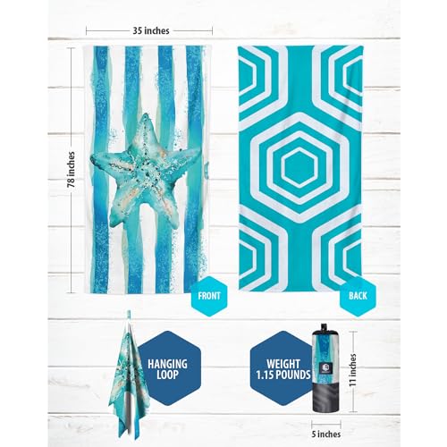 VENTURE 4TH Microfiber Beach Towel: Quick-Dry, Compact, Sand-Free, Absorbent, Sandproof and Lightweight - Perfect for Camping, Beach, and Roadtrips (Striped Starfish Design | 35x78 inches) - color: Striped Starfish, size: Extra Large (78" x 35")